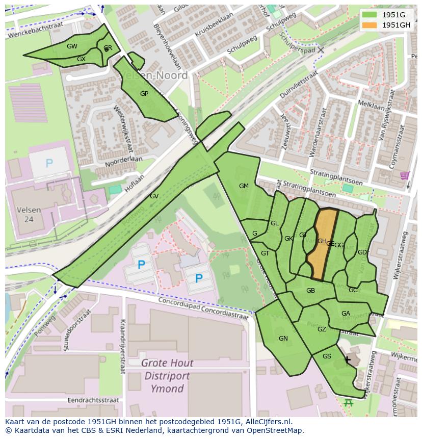 Afbeelding van het postcodegebied 1951 GH op de kaart.