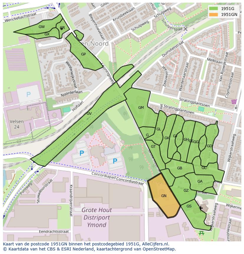 Afbeelding van het postcodegebied 1951 GN op de kaart.