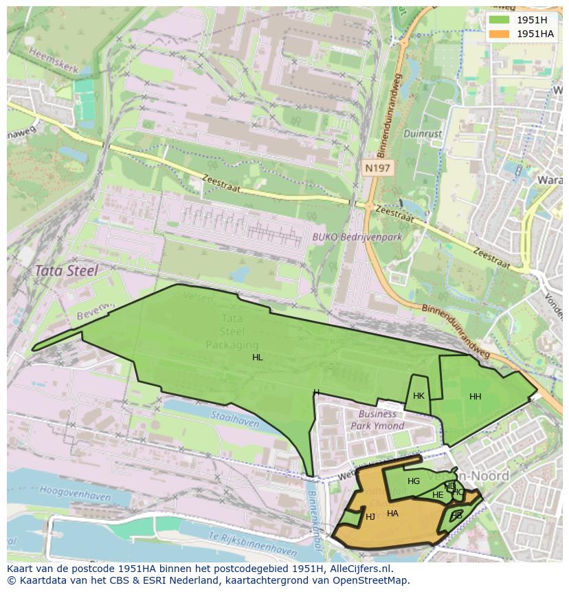 Afbeelding van het postcodegebied 1951 HA op de kaart.