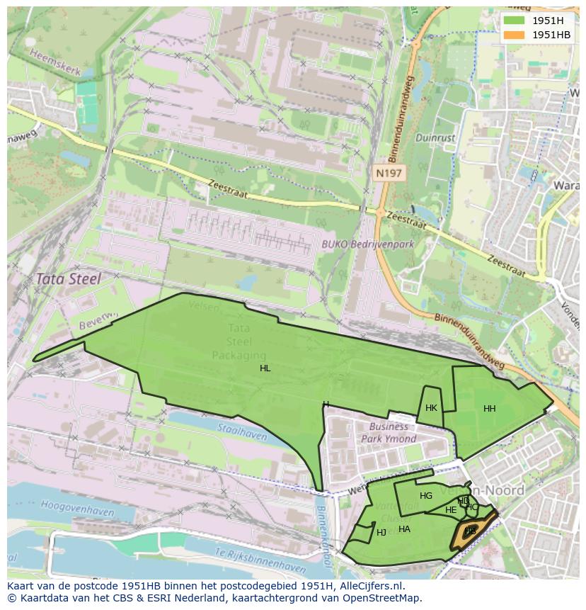 Afbeelding van het postcodegebied 1951 HB op de kaart.