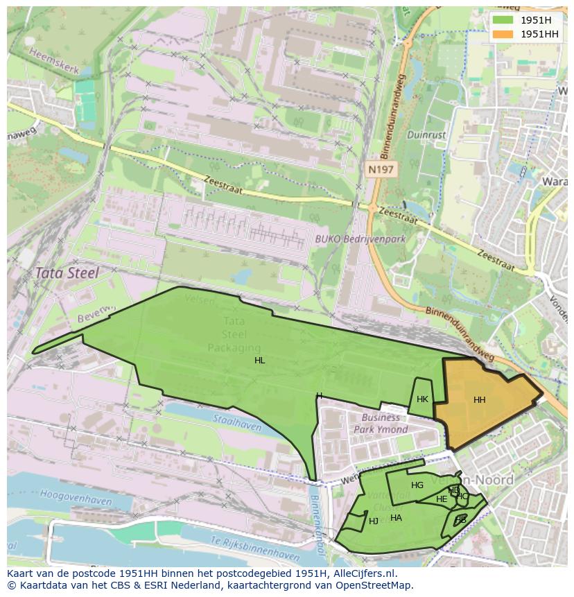Afbeelding van het postcodegebied 1951 HH op de kaart.