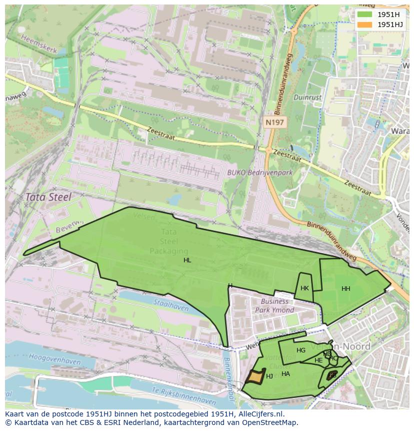 Afbeelding van het postcodegebied 1951 HJ op de kaart.