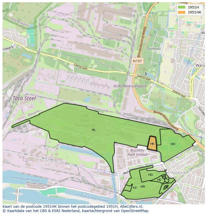 Afbeelding van het postcodegebied 1951 HK op de kaart.