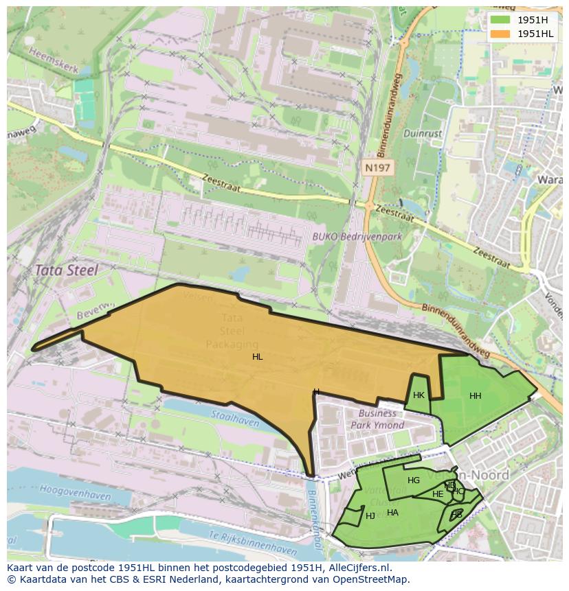 Afbeelding van het postcodegebied 1951 HL op de kaart.