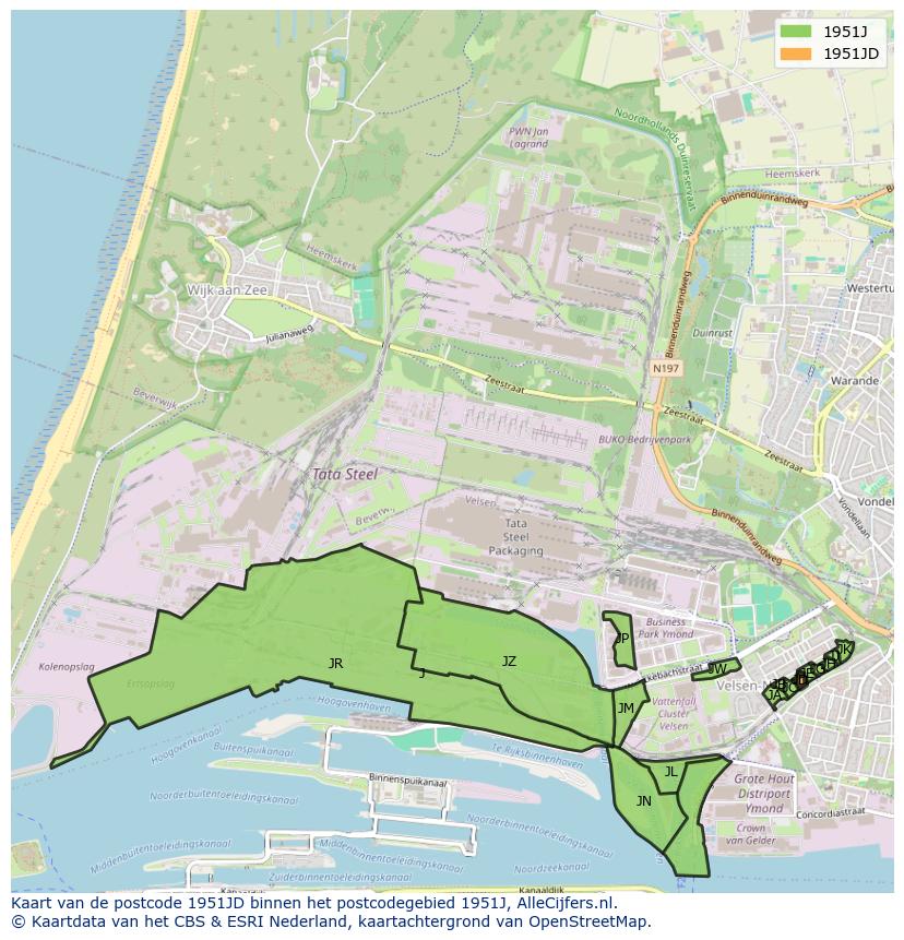 Afbeelding van het postcodegebied 1951 JD op de kaart.