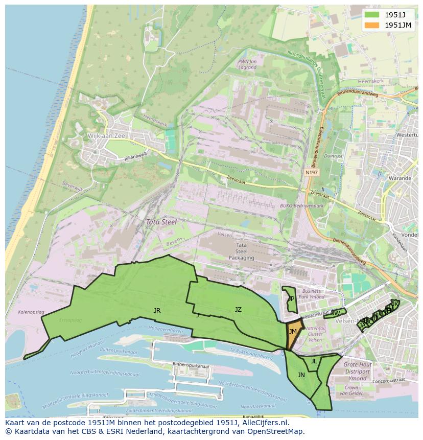 Afbeelding van het postcodegebied 1951 JM op de kaart.