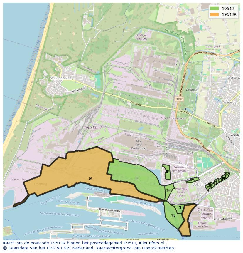 Afbeelding van het postcodegebied 1951 JR op de kaart.
