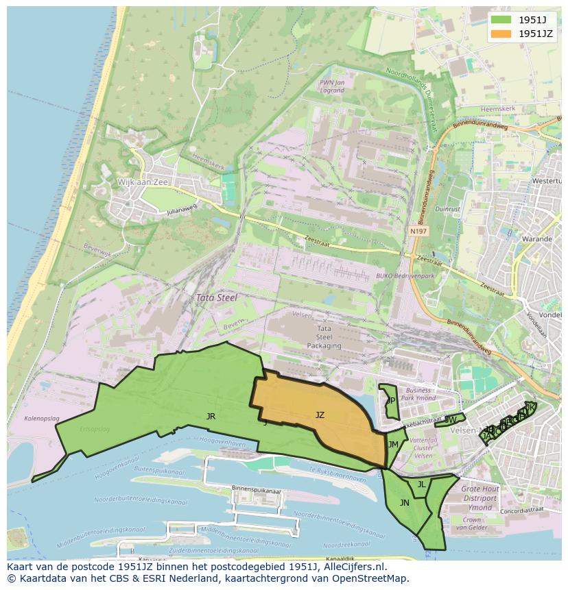 Afbeelding van het postcodegebied 1951 JZ op de kaart.