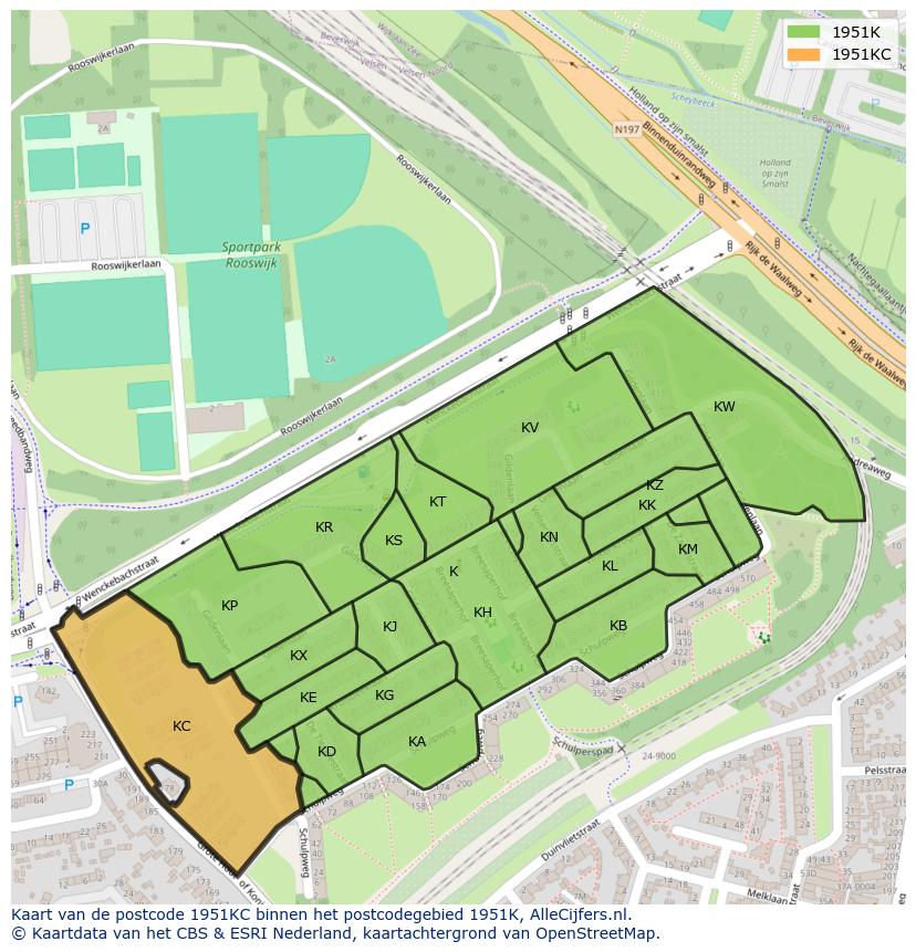 Afbeelding van het postcodegebied 1951 KC op de kaart.