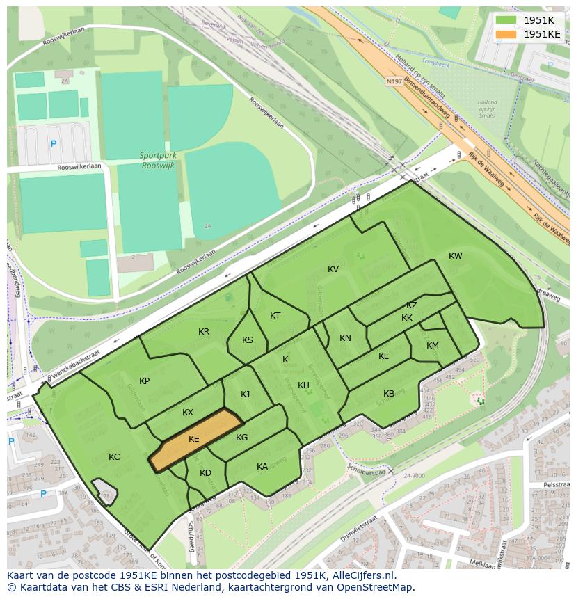 Afbeelding van het postcodegebied 1951 KE op de kaart.