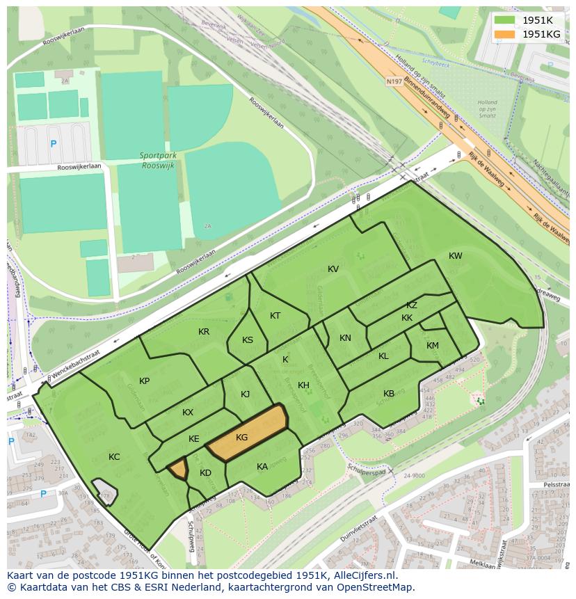 Afbeelding van het postcodegebied 1951 KG op de kaart.