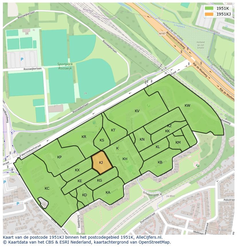 Afbeelding van het postcodegebied 1951 KJ op de kaart.