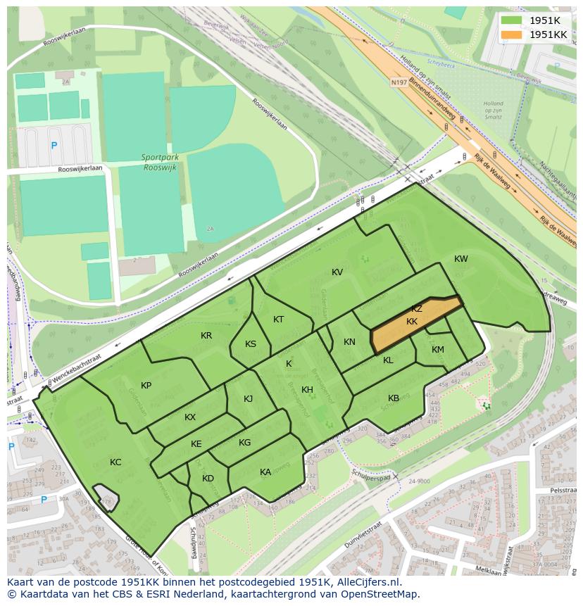 Afbeelding van het postcodegebied 1951 KK op de kaart.