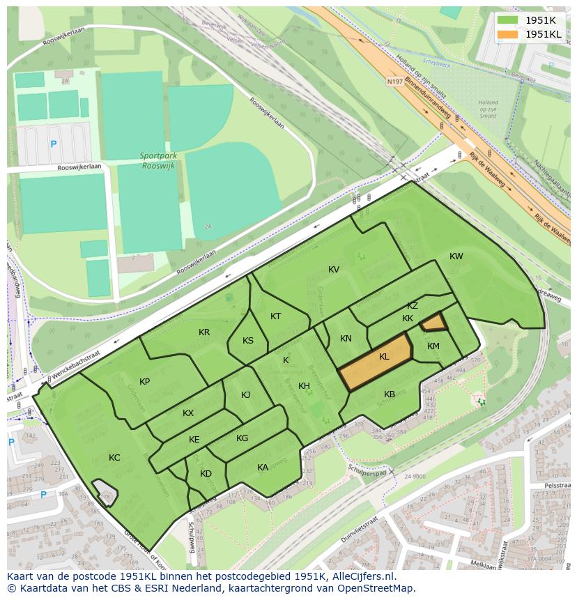 Afbeelding van het postcodegebied 1951 KL op de kaart.