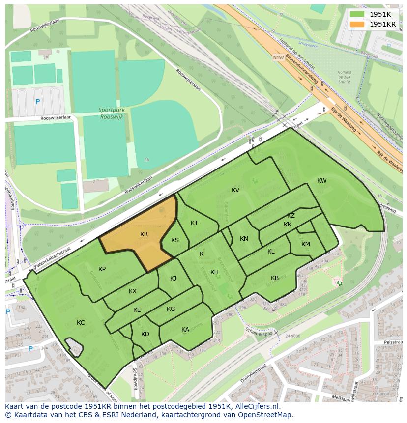 Afbeelding van het postcodegebied 1951 KR op de kaart.