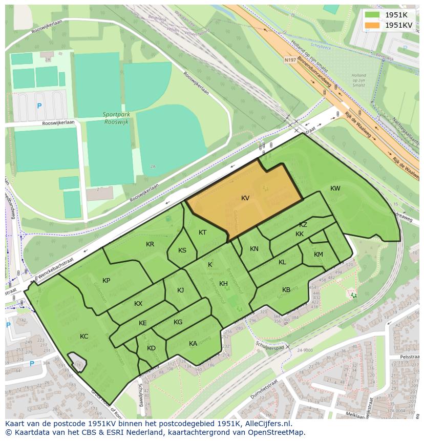 Afbeelding van het postcodegebied 1951 KV op de kaart.