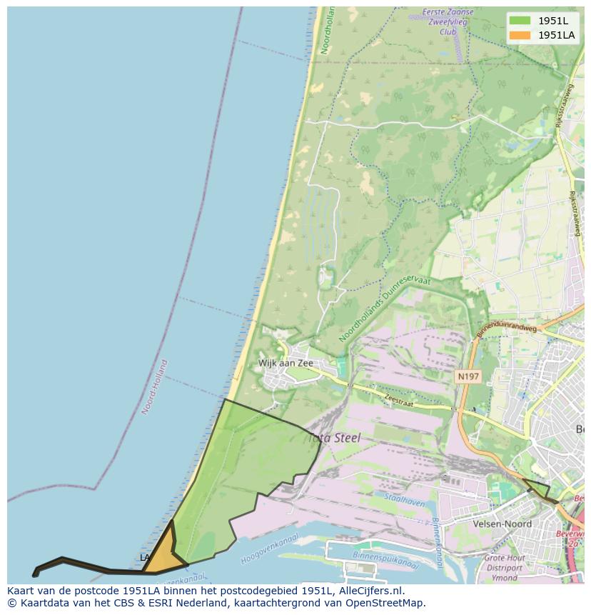 Afbeelding van het postcodegebied 1951 LA op de kaart.