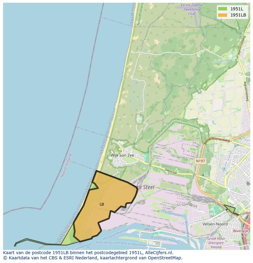 Afbeelding van het postcodegebied 1951 LB op de kaart.