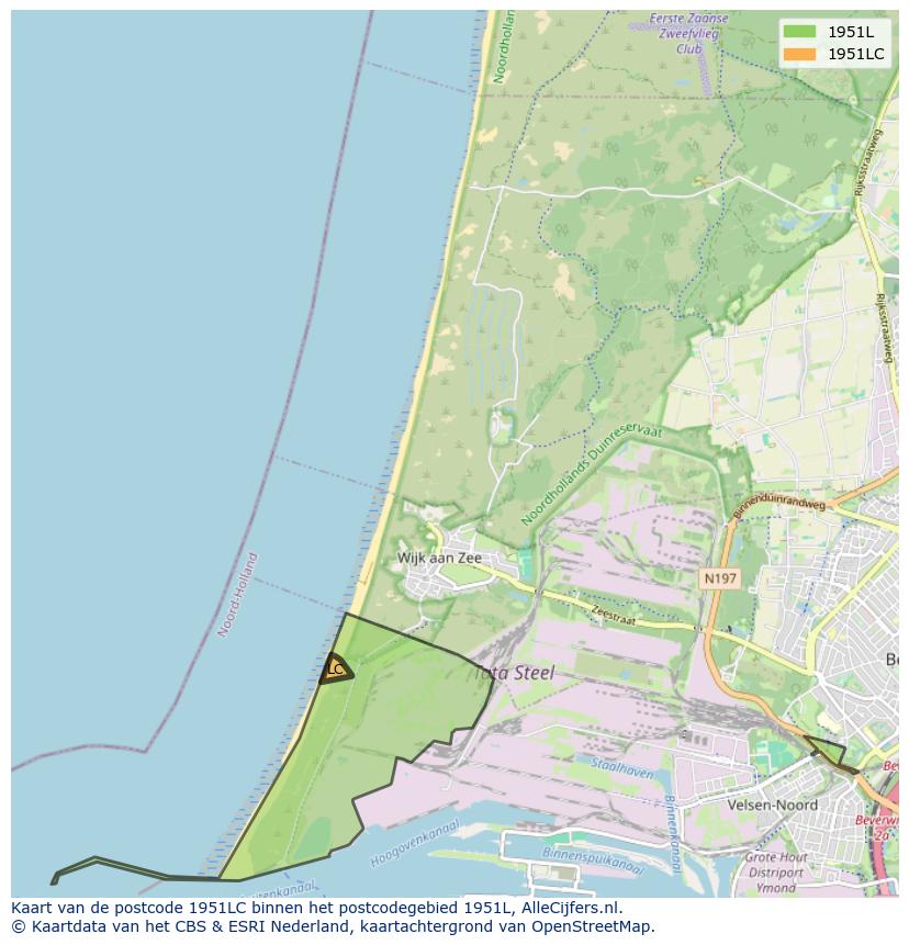 Afbeelding van het postcodegebied 1951 LC op de kaart.