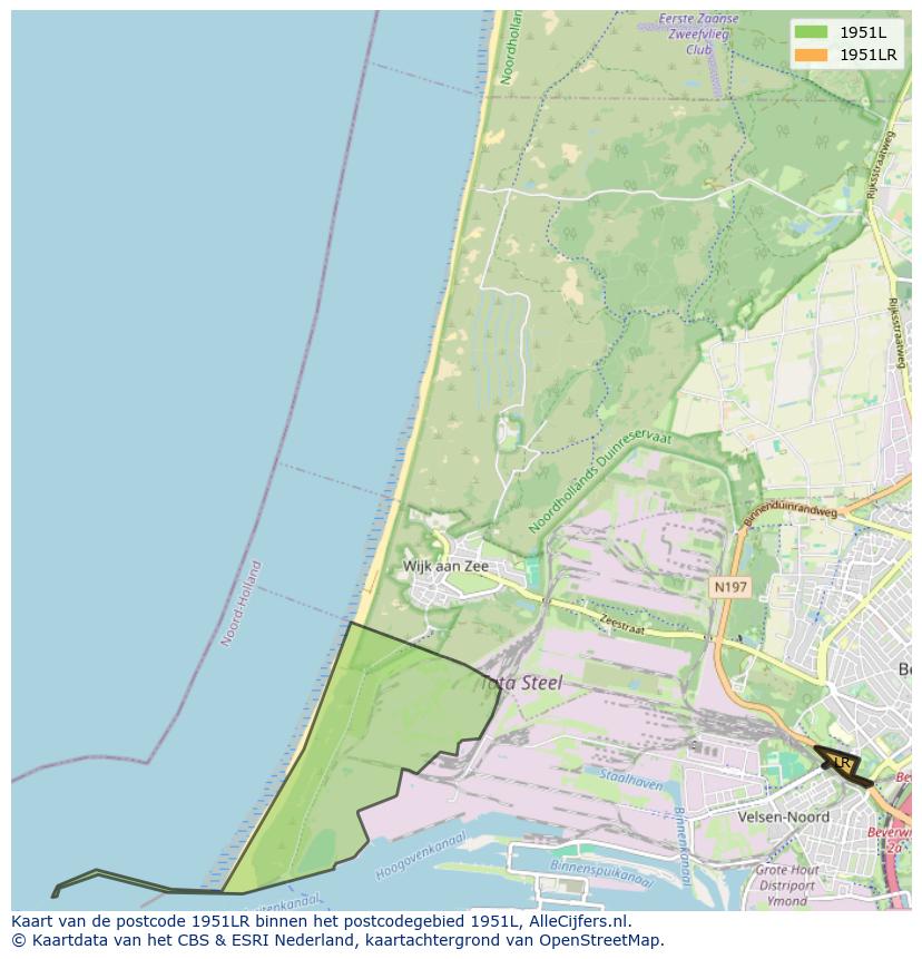 Afbeelding van het postcodegebied 1951 LR op de kaart.