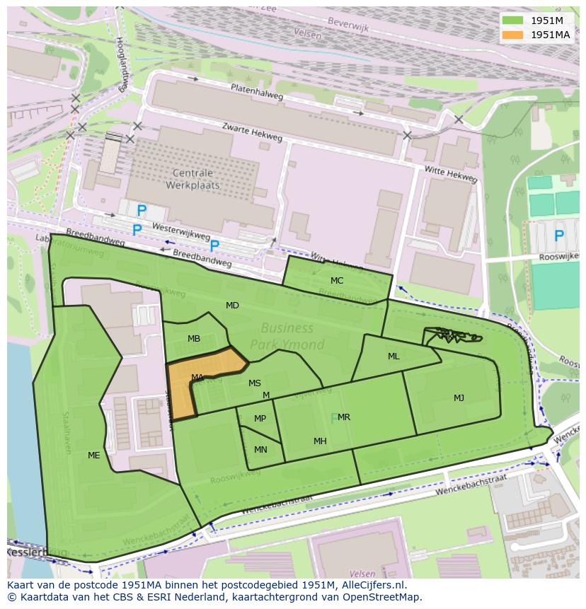 Afbeelding van het postcodegebied 1951 MA op de kaart.