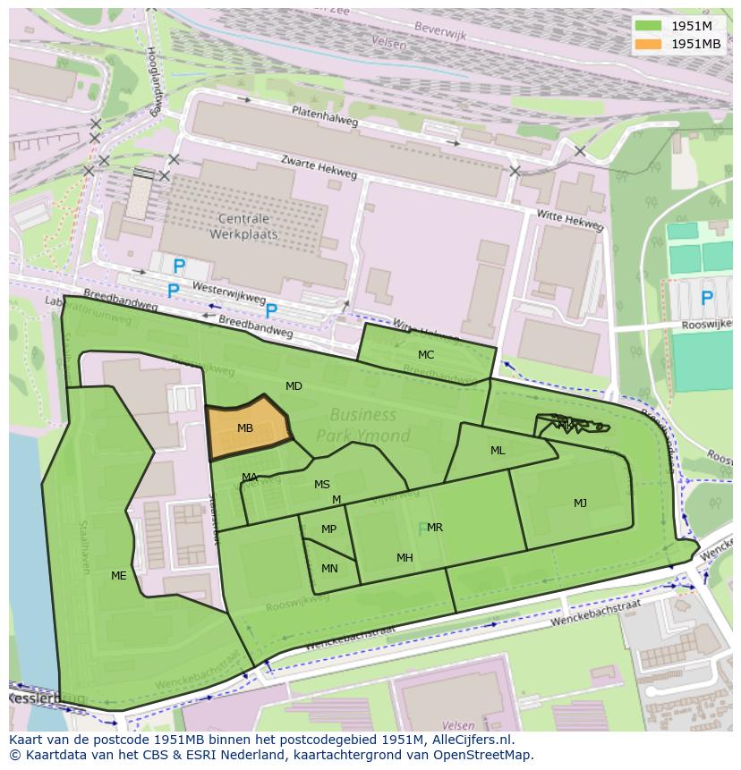 Afbeelding van het postcodegebied 1951 MB op de kaart.