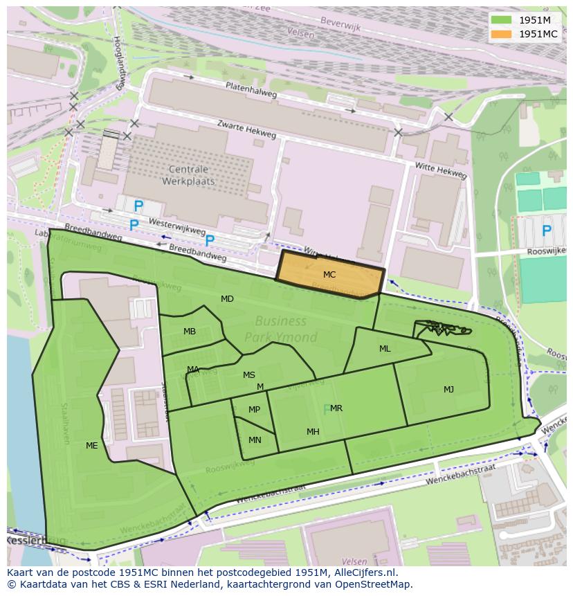 Afbeelding van het postcodegebied 1951 MC op de kaart.