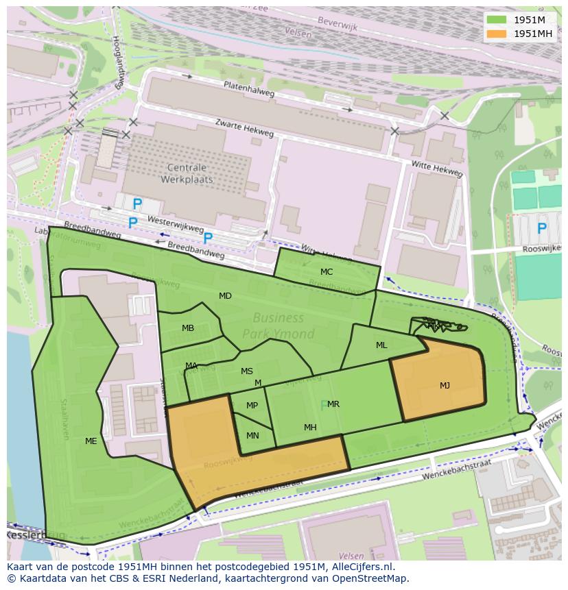 Afbeelding van het postcodegebied 1951 MH op de kaart.