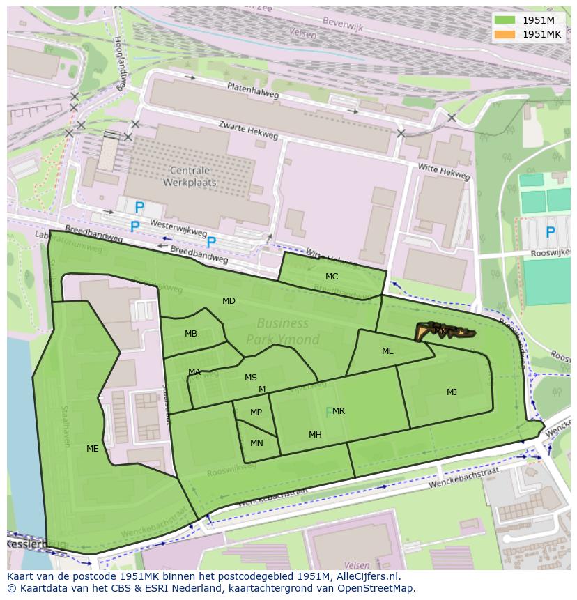 Afbeelding van het postcodegebied 1951 MK op de kaart.