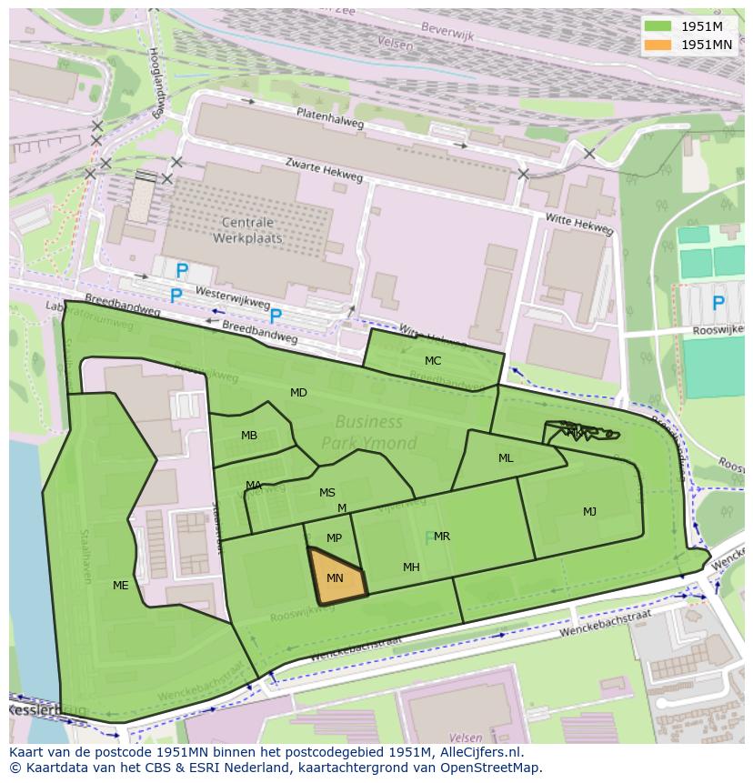 Afbeelding van het postcodegebied 1951 MN op de kaart.