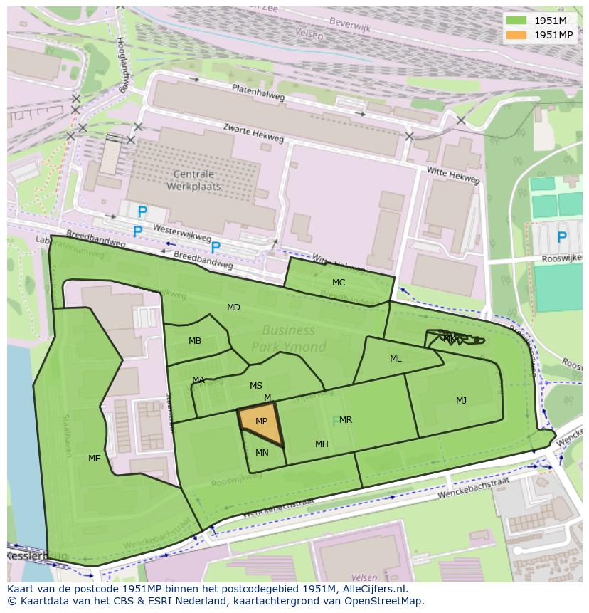 Afbeelding van het postcodegebied 1951 MP op de kaart.