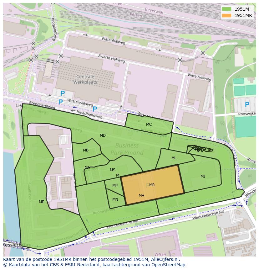 Afbeelding van het postcodegebied 1951 MR op de kaart.