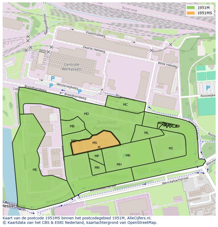 Afbeelding van het postcodegebied 1951 MS op de kaart.