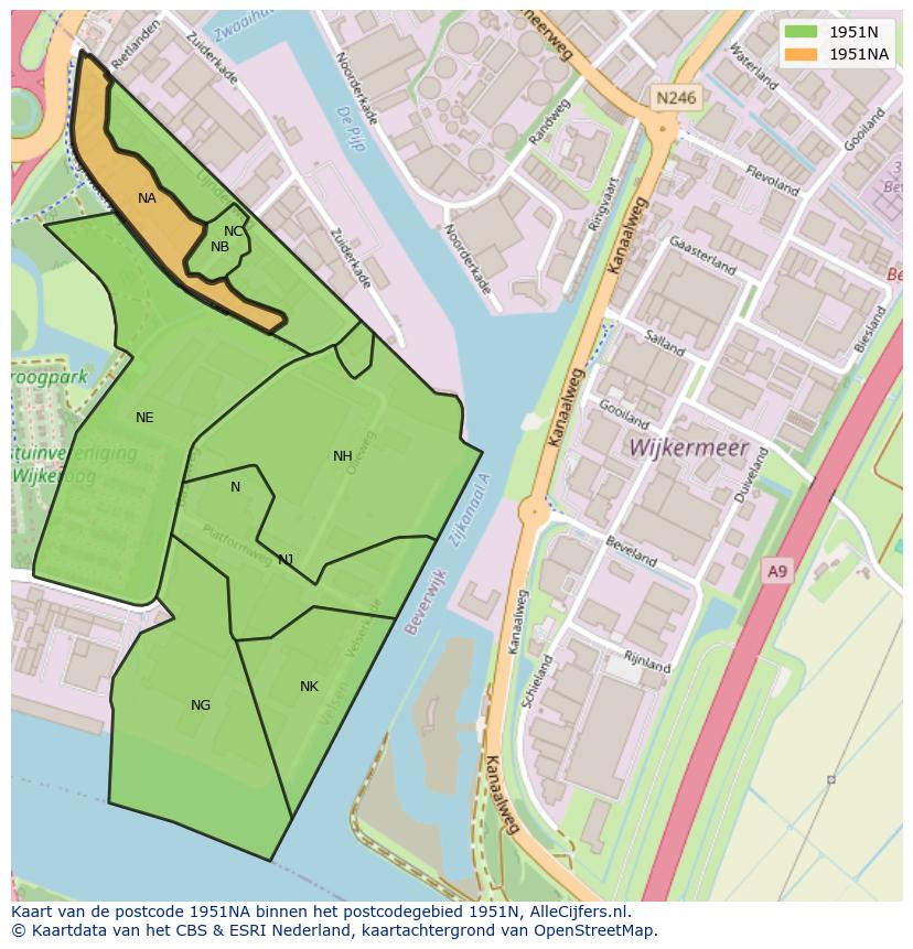Afbeelding van het postcodegebied 1951 NA op de kaart.