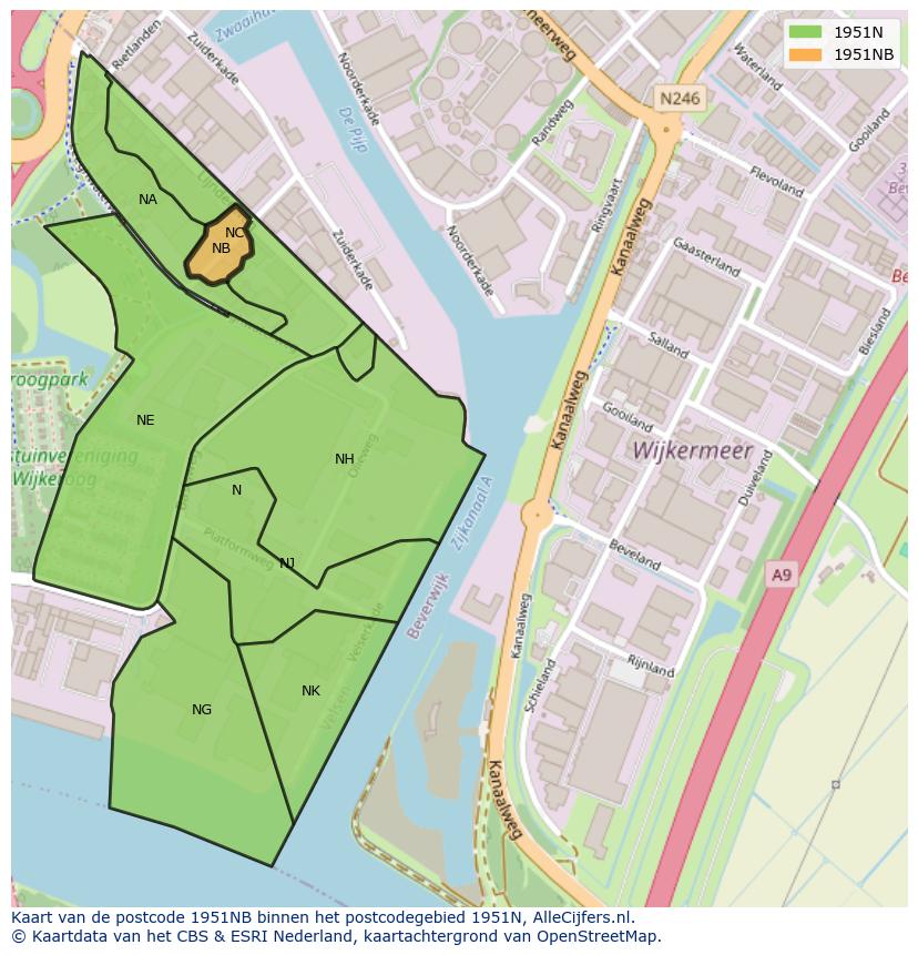 Afbeelding van het postcodegebied 1951 NB op de kaart.
