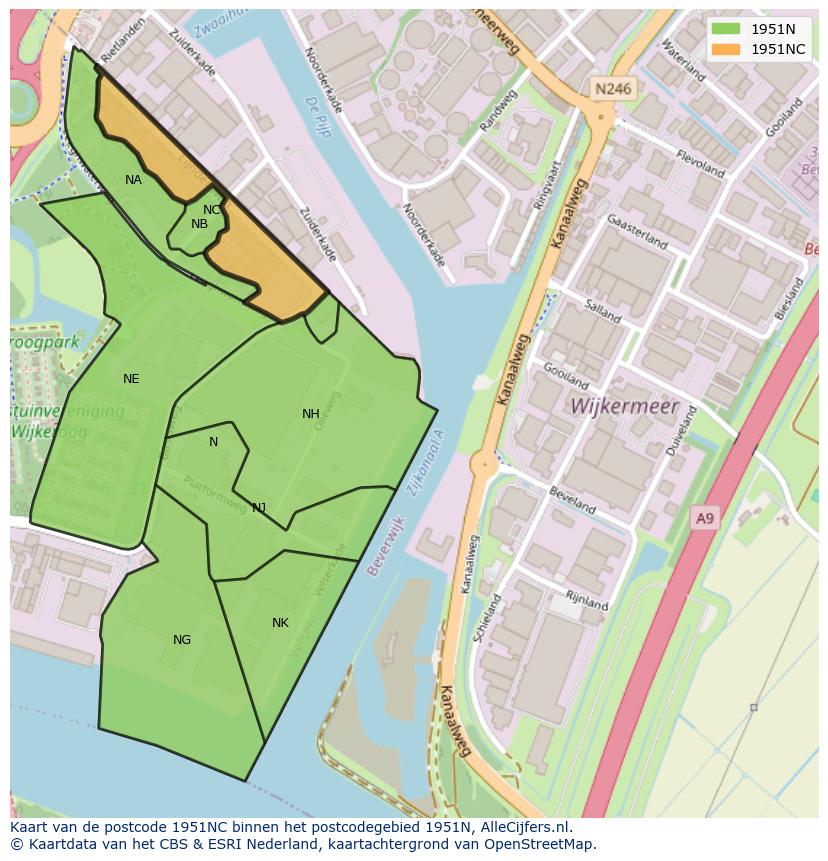 Afbeelding van het postcodegebied 1951 NC op de kaart.