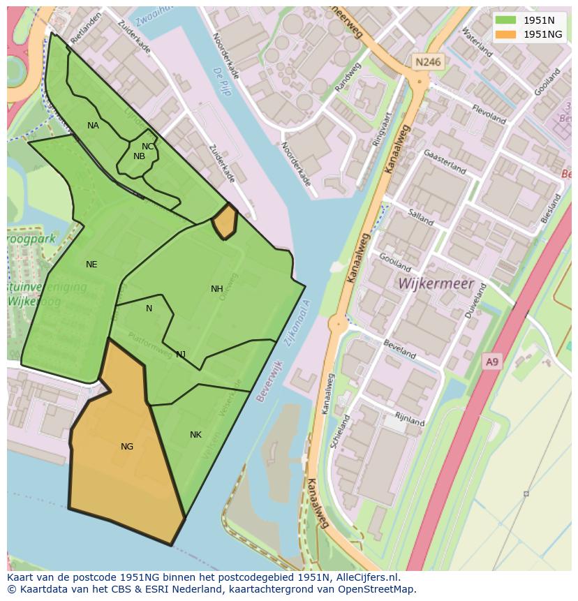 Afbeelding van het postcodegebied 1951 NG op de kaart.