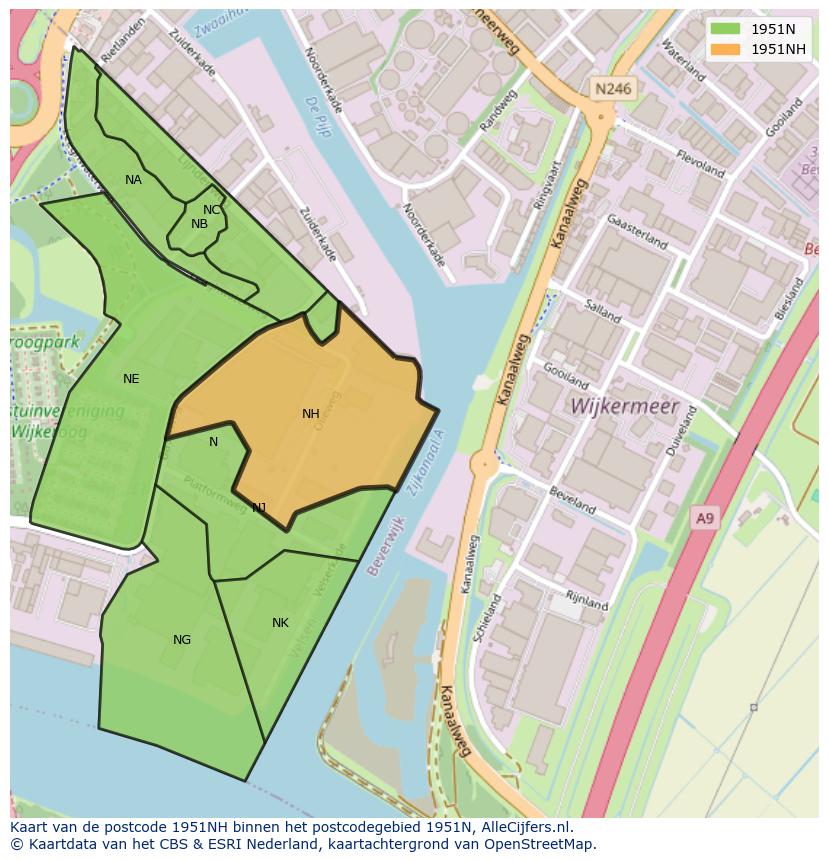 Afbeelding van het postcodegebied 1951 NH op de kaart.