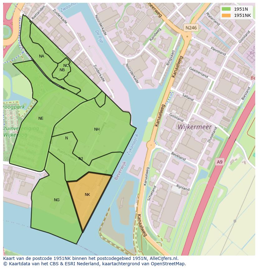 Afbeelding van het postcodegebied 1951 NK op de kaart.