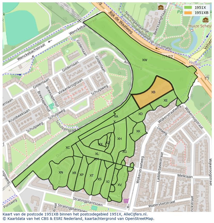 Afbeelding van het postcodegebied 1951 XB op de kaart.