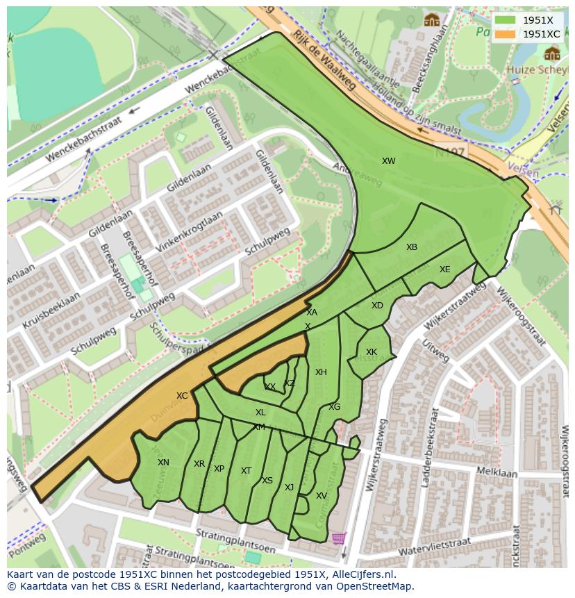 Afbeelding van het postcodegebied 1951 XC op de kaart.