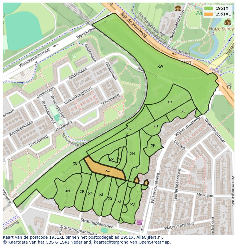 Afbeelding van het postcodegebied 1951 XL op de kaart.