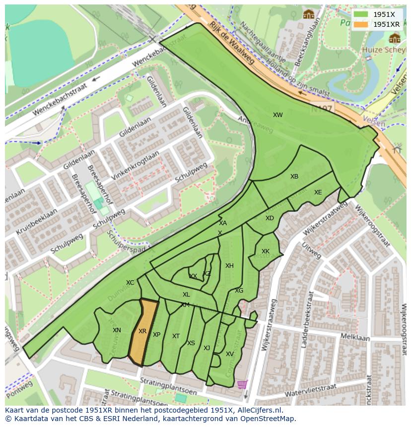 Afbeelding van het postcodegebied 1951 XR op de kaart.