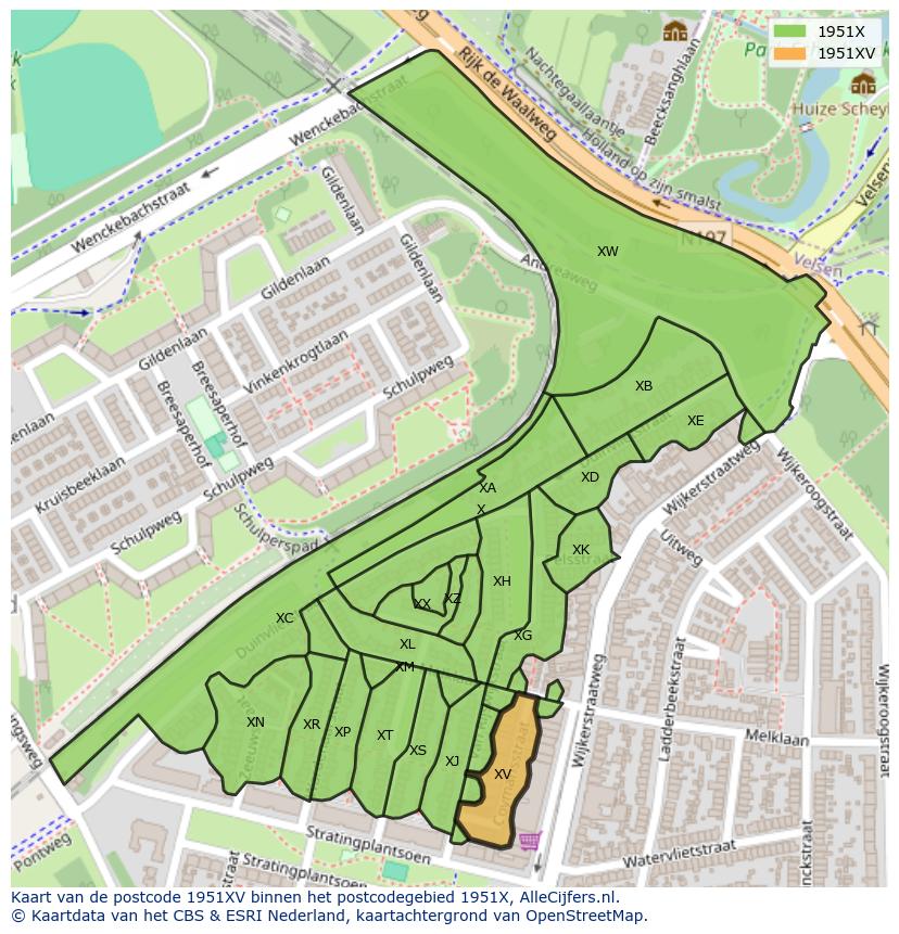 Afbeelding van het postcodegebied 1951 XV op de kaart.