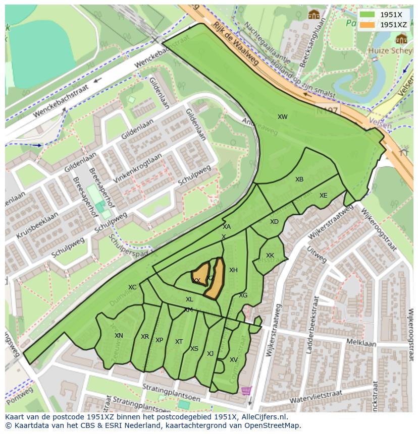 Afbeelding van het postcodegebied 1951 XZ op de kaart.
