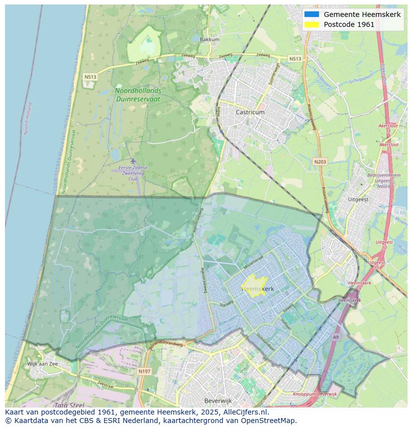 Afbeelding van het postcodegebied 1961 op de kaart.
