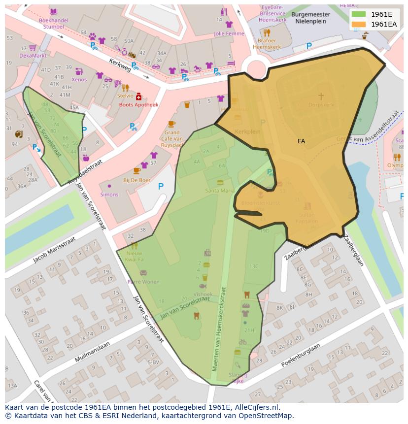 Afbeelding van het postcodegebied 1961 EA op de kaart.