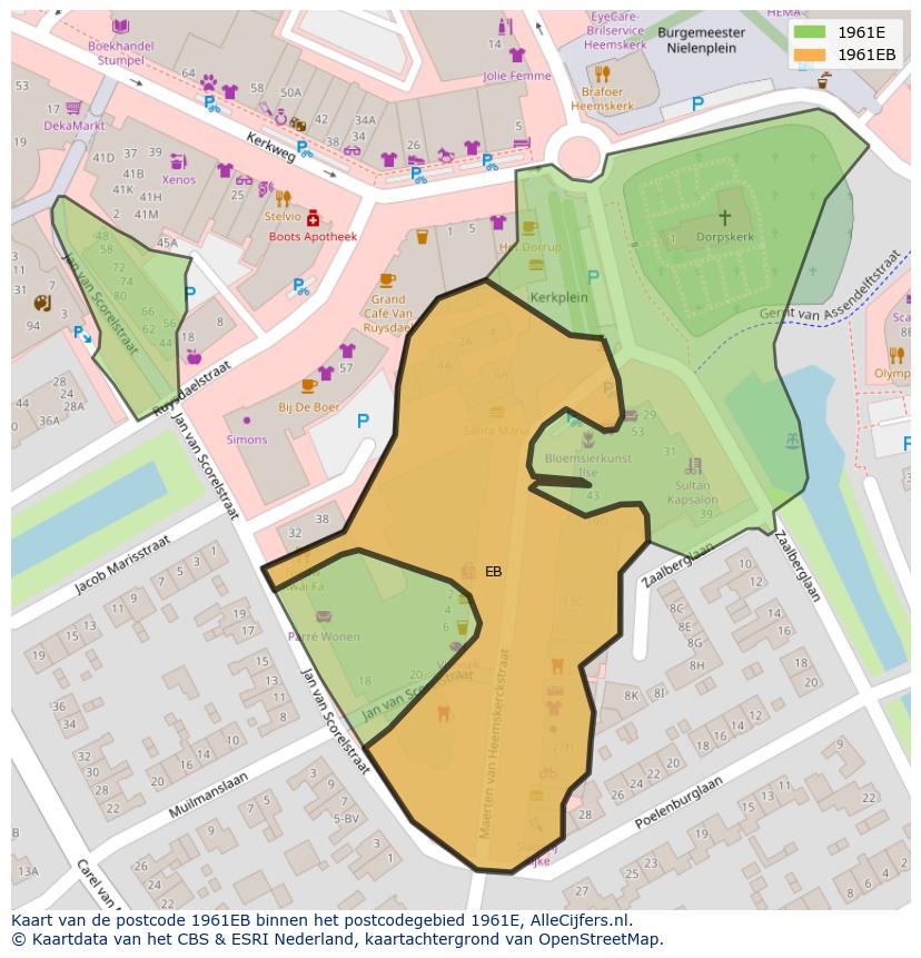 Afbeelding van het postcodegebied 1961 EB op de kaart.