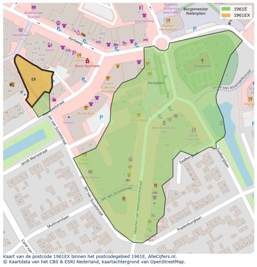 Afbeelding van het postcodegebied 1961 EX op de kaart.