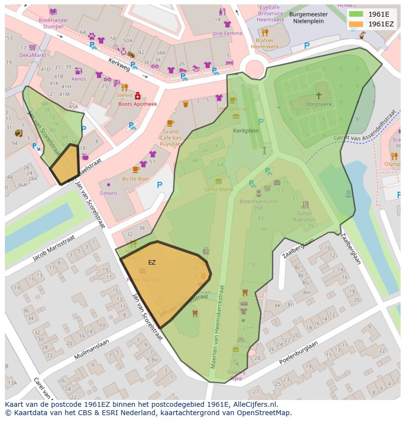 Afbeelding van het postcodegebied 1961 EZ op de kaart.